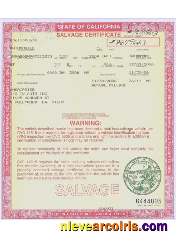 USA California salvage certificate